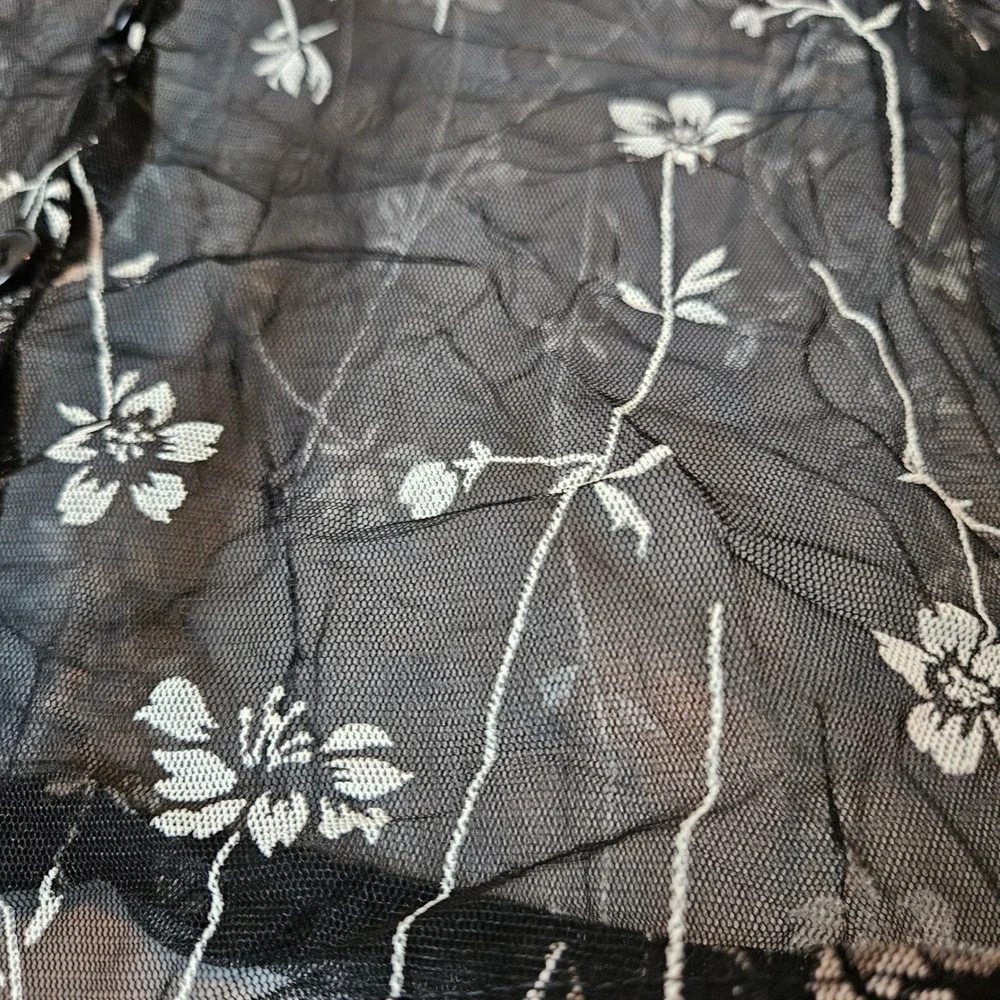 Sheer Black Floral Mesh Cropped Cardigan Top Womens Fairy Grunge Goth‎ Festival